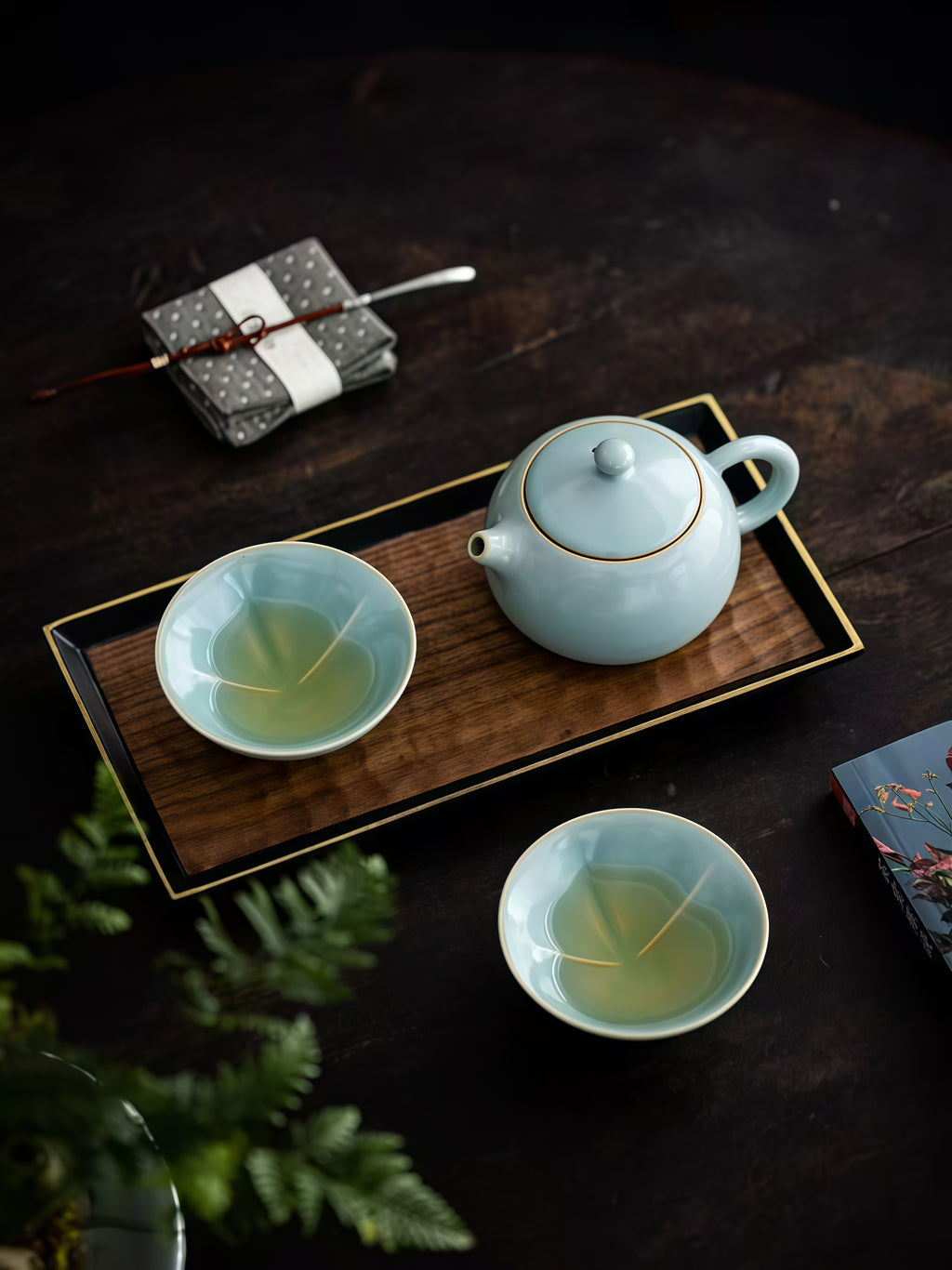 Ru Porcelain Sky Blue Tea Set – 1 Teapot & 2 Cups Gift Box